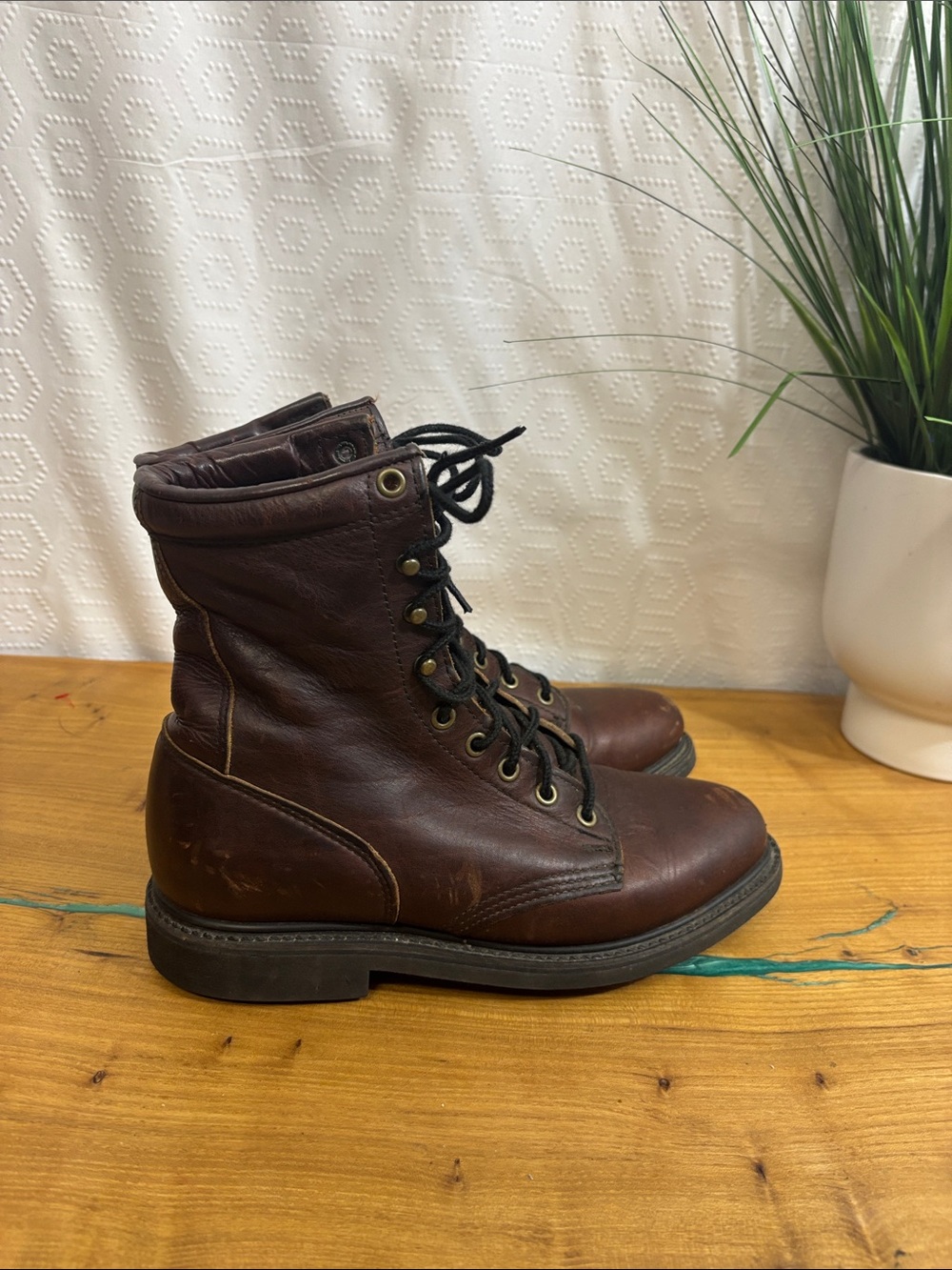 Vintage Double H Laser Leather Boots